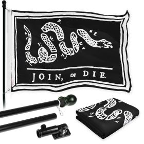 Combo Pack Flag Pole 6 FT Black Tangle Free & Join or Die Black Flag 3x5ft 150D Printed Polyester