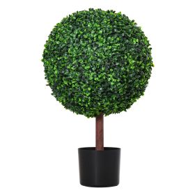 Outsunny 23.5 Inch Artificial Boxwood Ball Topiary Tree Fake Decorative Plant with Nursery Pot for Indoor Outdoor Décor