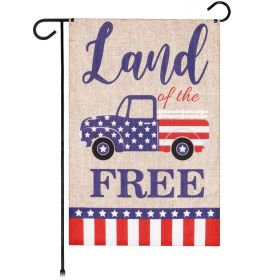 Garden Flag Land of the Free American Truck 12x18 Inch Printed Burlap Polyester Patriotic Decoration