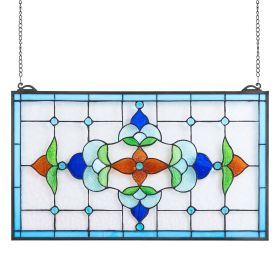 Stained Glass Tiffany Style Hanging Window Panel with Chain 26 x 16 Inches