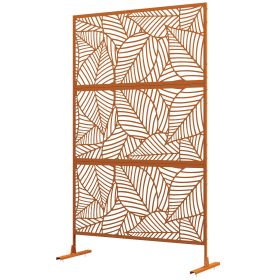 Outsunny 6.5' Metal Outdoor Privacy Screen Divider with Leaf Design Stand Brown Decorative Garden Fence
