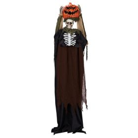 5.6ft Halloween Decorations Outdoor Life Size Animatronics Ghost with Pumpkin Head, Sound-Actived Party Decor with Creepy Sound