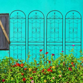 4 Pack Metal Garden Trellis 86.7" x 19.7" Rustproof Trellis for Climbing Plants Outdoor Flower Support Black (Color: as Pic)