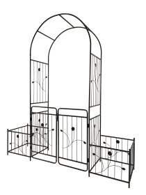 Metal Garden Arch with Gate 79.5'' Wide x 86.6'' High Climbing Plants Support Rose Arch Outdoor Black (Color: as Pic)